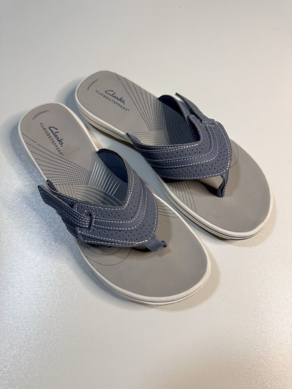 Clarks Blue, Grey Cloud Steppers Flip Flops, Size 10 Women